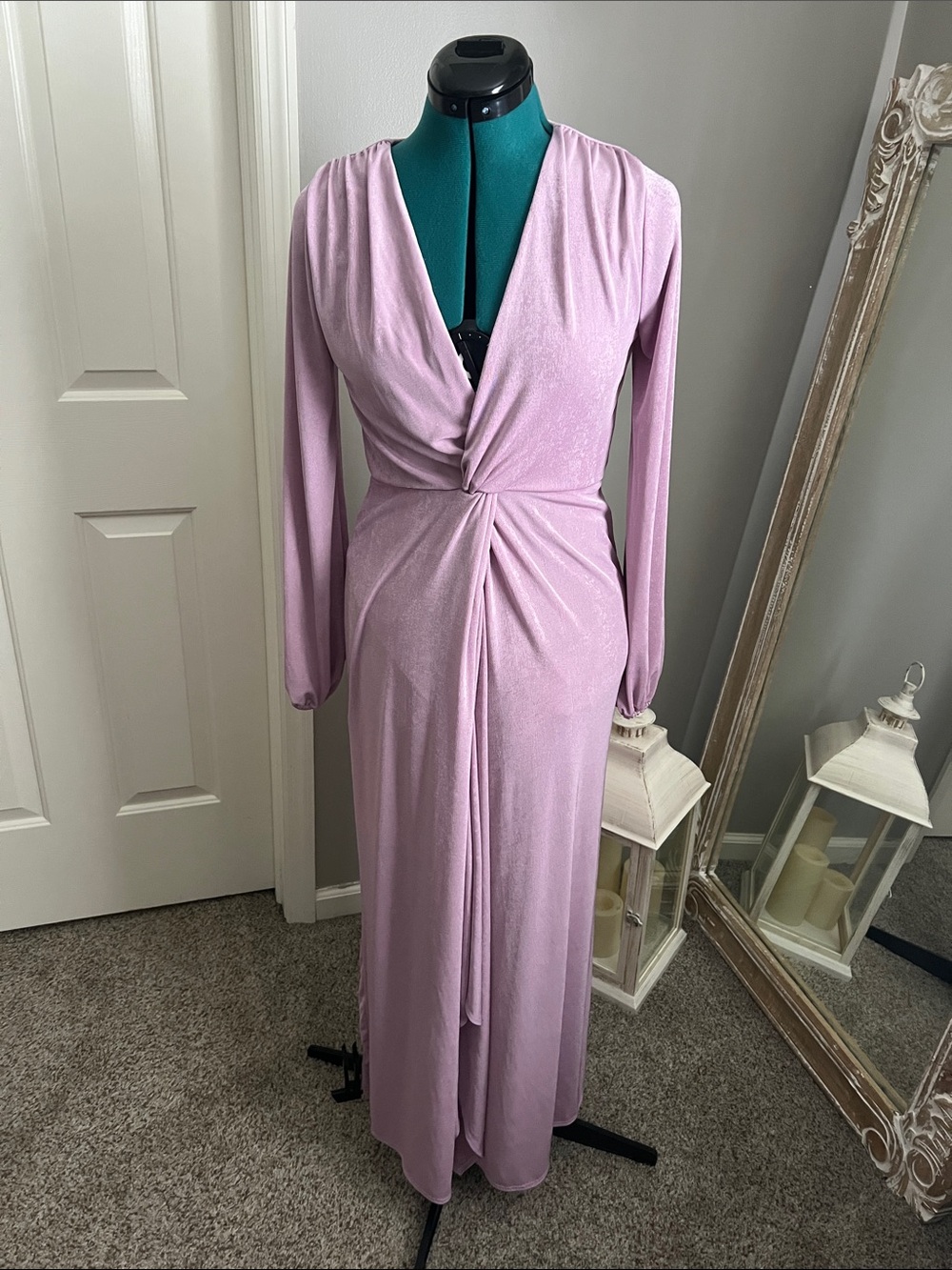 Long Sleeve Twist Front Maxi Dress in Dusty Lilac